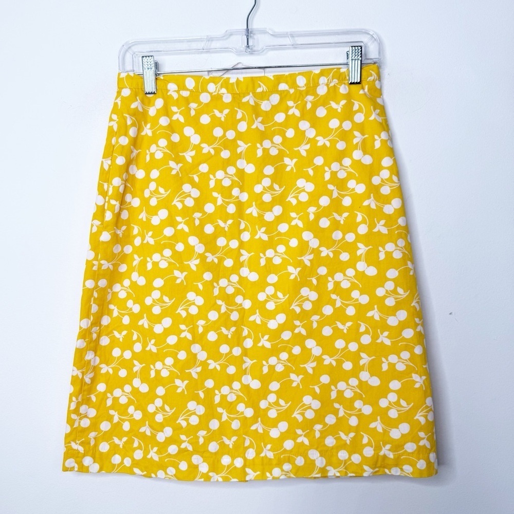 BODEN | Yellow and White Cherry Print 100% Cotton Skirt Sz. 4 - Picture 2 of 5